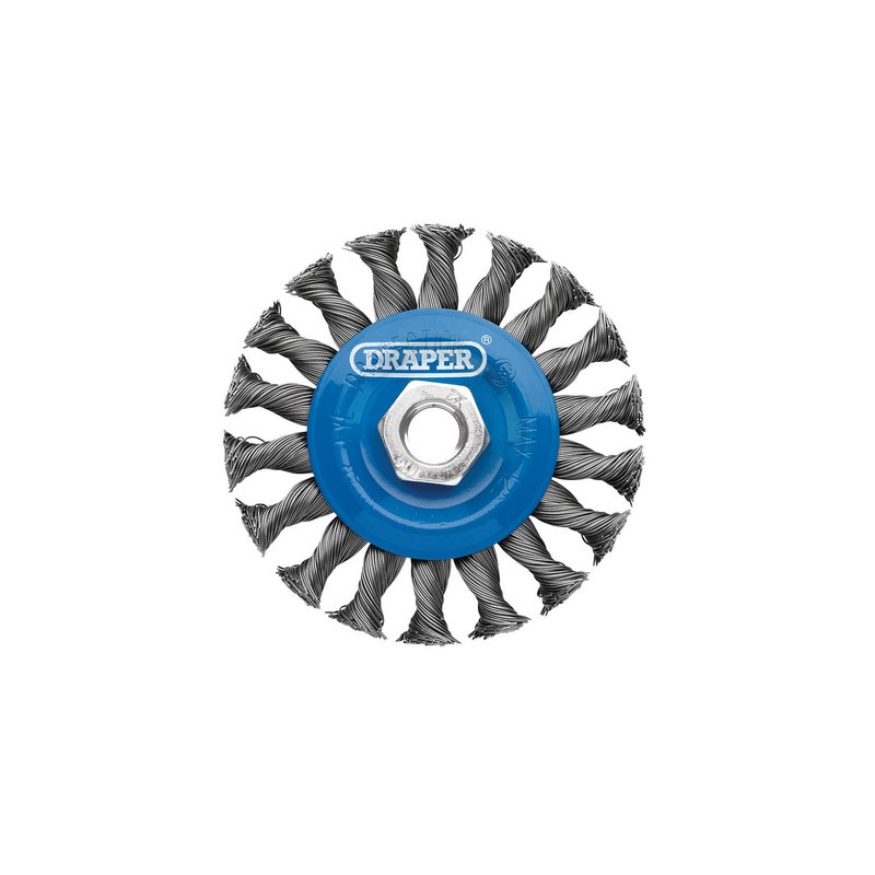Draper 08055 Steel Twist-Knot Flat Wire Wheel Brush 100mm M14