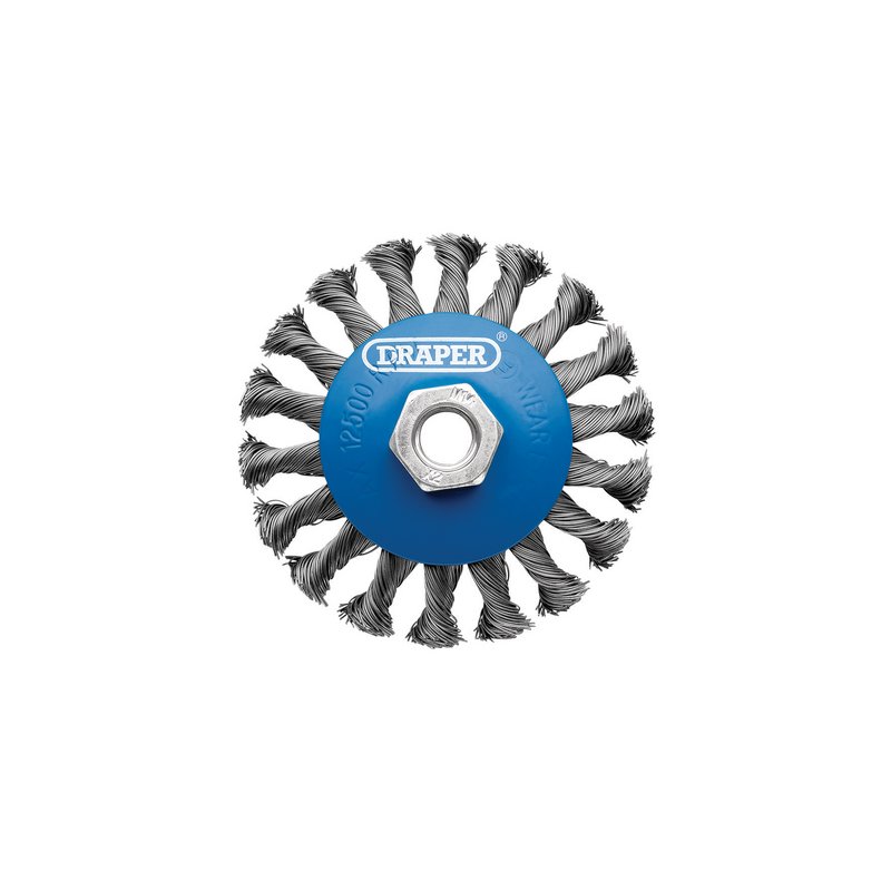 Draper 08062 Steel Bevelled Twist-Knot Wire Wheel Brush 100mm