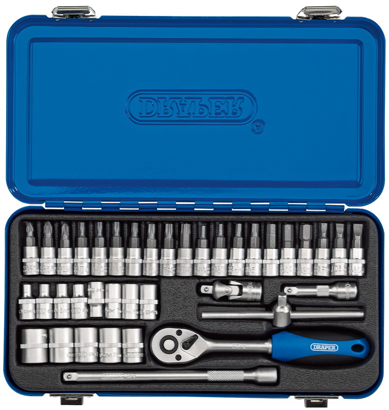 Draper 16366 Metric Socket Set in Metal Case, 1/4