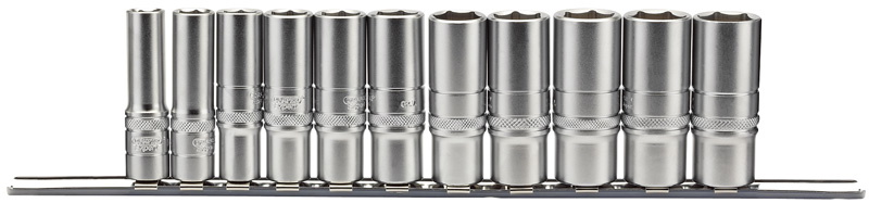 Draper 16495 Imperial Deep Socket Set on a Metal Rail, 3/8