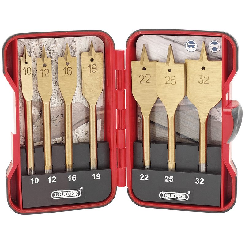 Draper 18560  Titanium Nitride Coated Flat Wood Bit Set (7 Piece)