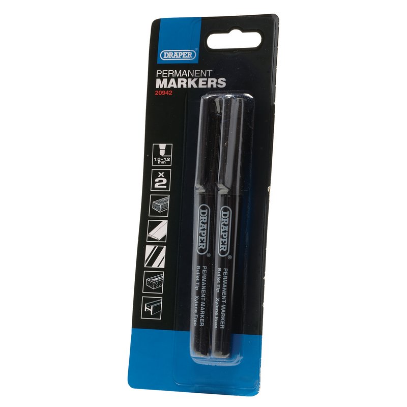 Draper 20942  Marker Pens, Black (Pack of 2)