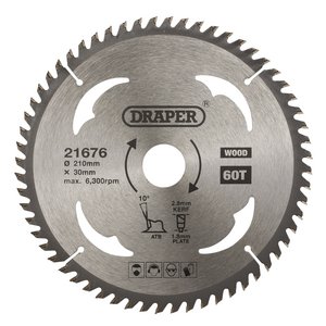 Draper 21676 TCT Circular Saw Blade for Wood 210x30mm 60T