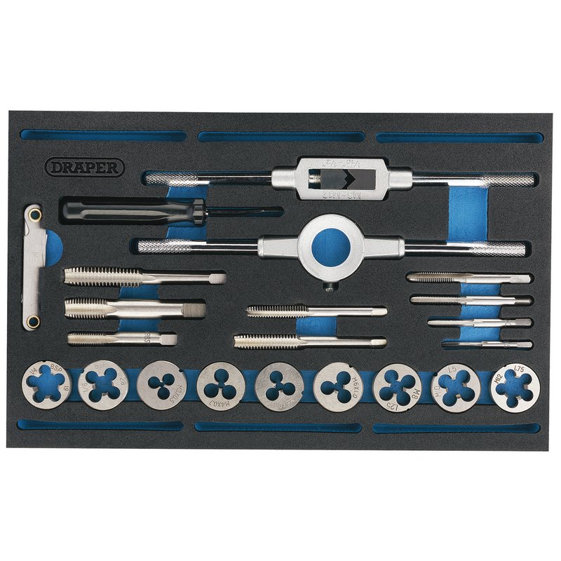 Draper 63520  Combination Tap and Die Set - Metric and BSP in EVA Foam Insert Tray (22 Piece)