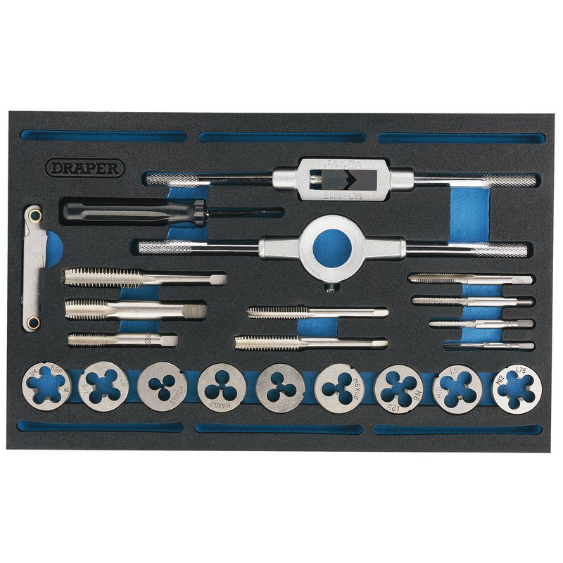 Draper Combination Tap and Die Set - Metric and BSP in EVA Foam Insert Tray (22 Piece)