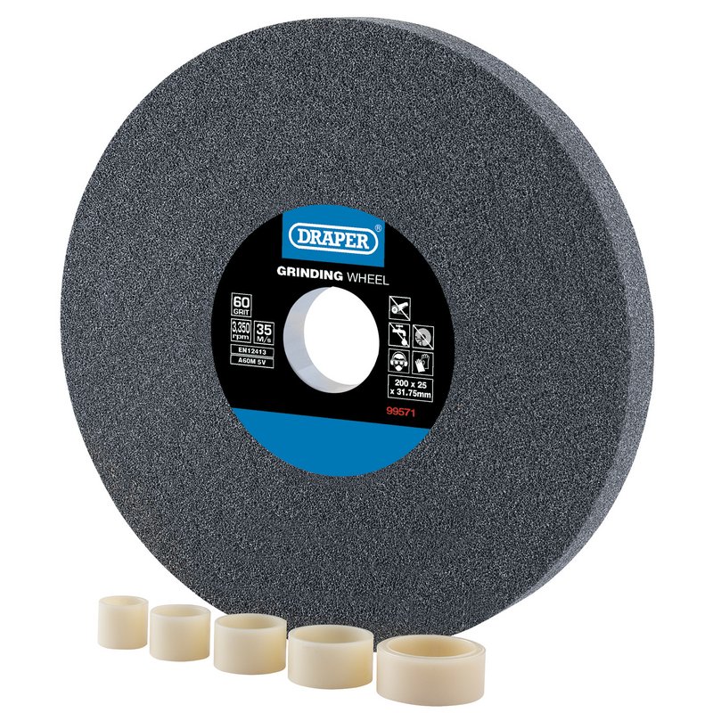 Draper Aluminium Oxide Bench Grinding Wheel, 200 x 25mm, 60 Grit