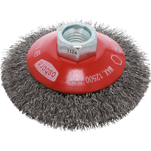 Osborn Bevel Brush 100mm M14 - Crimped Steel Wire 0.30mm, 12,500 RPM
