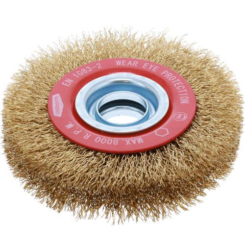 Osborn Multi-Row Wheel Brush 150mm - Crimped Brass Coated Wire 0.30mm, Bore 32mm + adapter, 6,000 RPM