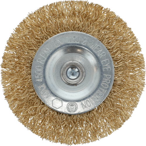 Osborn Wheel Brush 63mm 6mm Shank - Crimped Brass Coated Steel Wire 0.30mm, 4,500 RPM