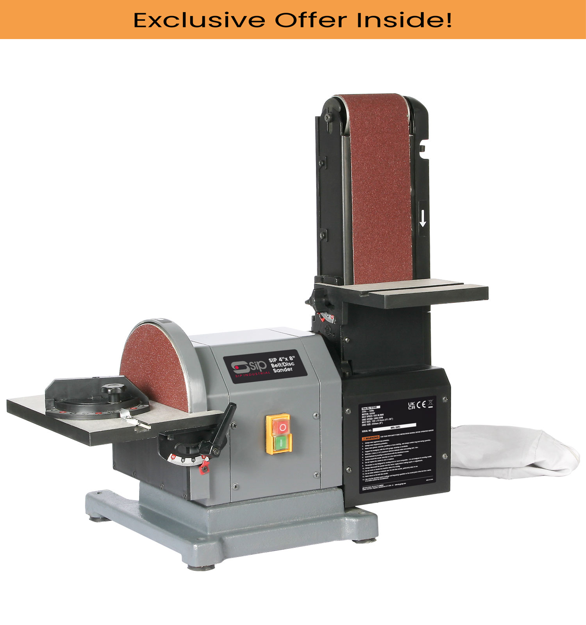 SIP 01946 4" x 8" Belt Disc Sander, Disc Size - 203mm , Motor Power- 0.75Hp