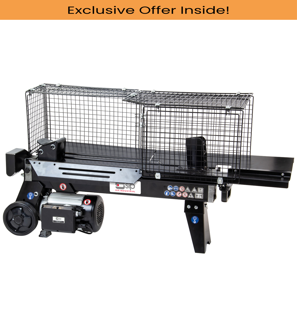 SIP 01976 Electric Horizontal Log Splitter with Cage, Splitting Force - 5 Tonne, Log Diameter - Ǿ 50mm-250mm