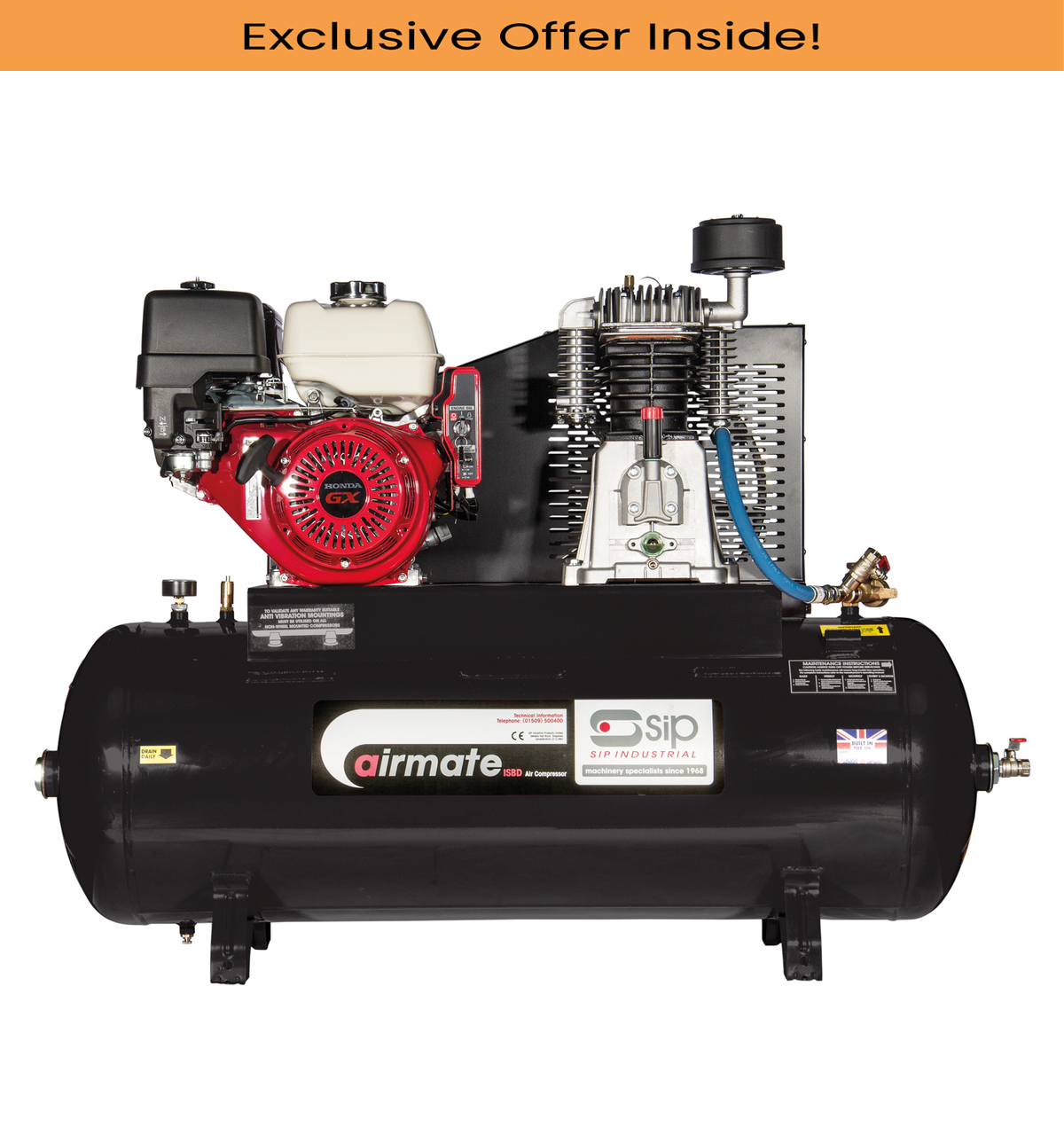 SIP 04465 ISHP11/150ES Super Petrol Compressor, Tank Capacity - 50 Litre, Max. Air Pressure - 10.3 Bar