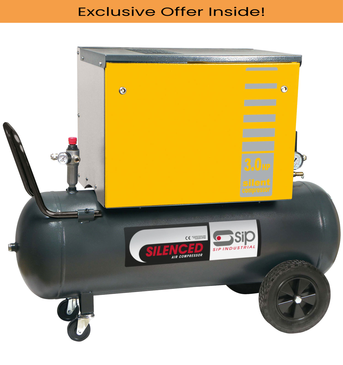 SIP 05202 PB3800/3M/200 Silenced Piston Compressor, Tank Capacity - 200 Litre, Max. Air Pressure - 10 Bar
