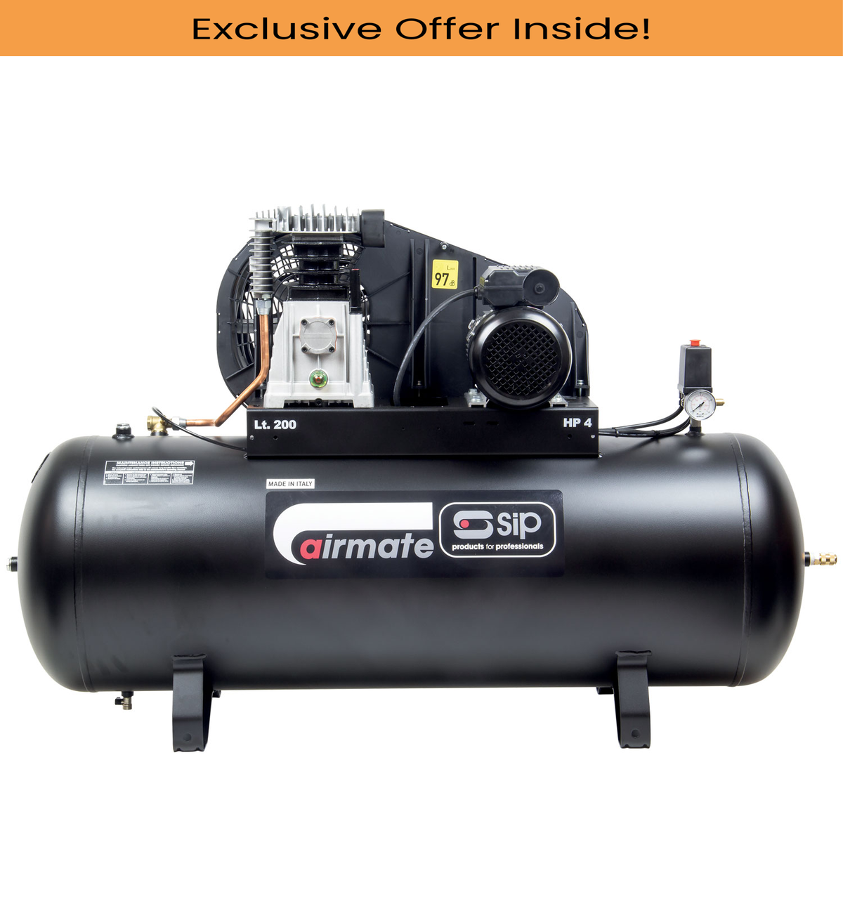 SIP 05308 PX4/200B Belt Drive Compressor, Tank Capacity - 200 Litre, Max. Air Pressure - 10 Bar