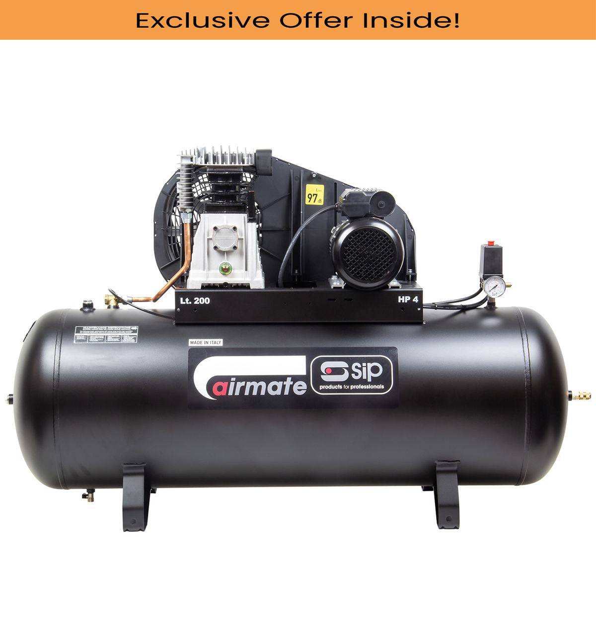 SIP 05311 PX4-3/200B Belt-Driven Compressor, Tank Capacity - 200 Litre, Max. Air Pressure - 10 Bar