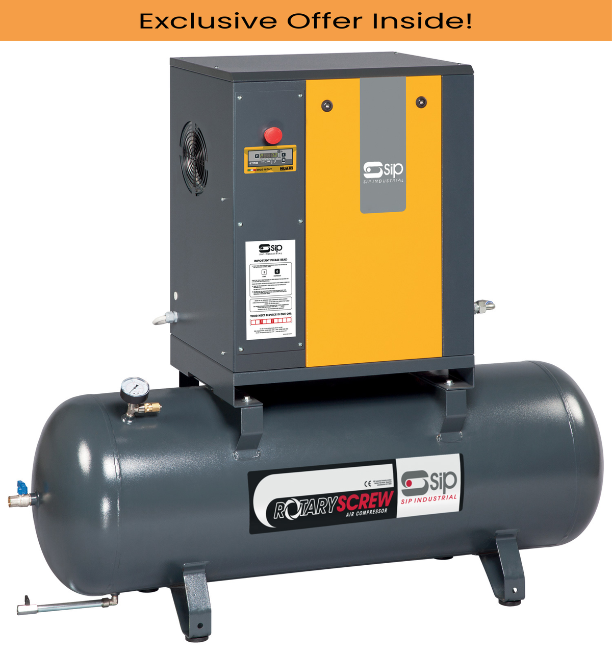 SIP 05372A MECH 4.0-08-200 Screw Compressor, Tank Capacity - 200 Litre, Max. Air Pressure - 8 Bar