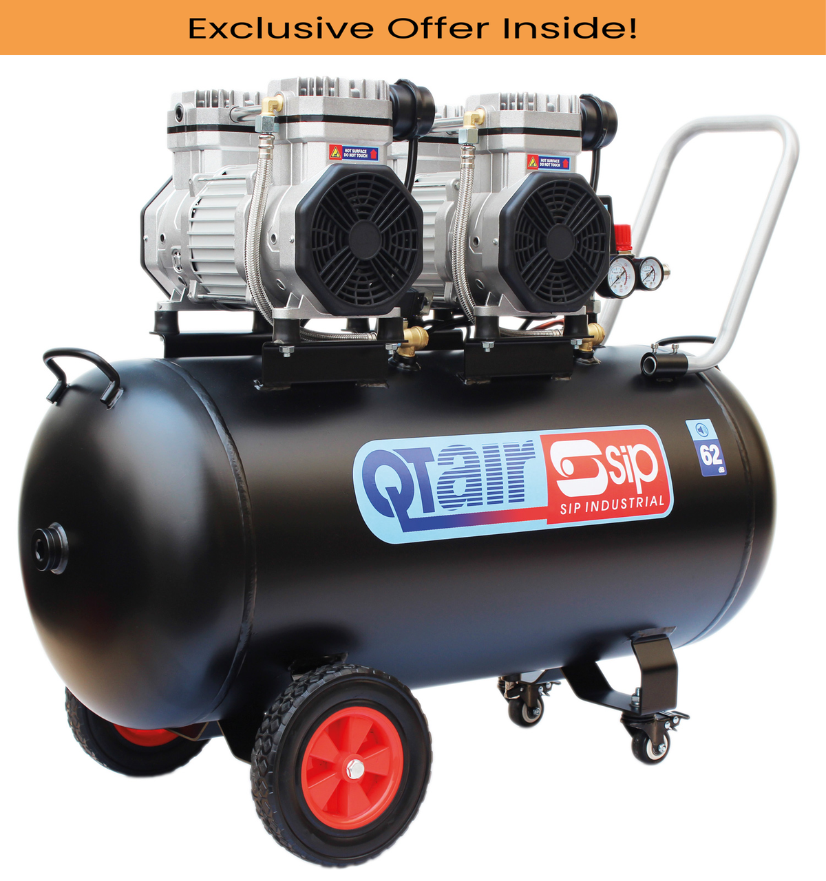 SIP 05494 QT AIR DD 3hp 100ltr Ultra Low Noise Oil-Free Direct Drive Compressor, Motor Power - 2238 W, Air Pressure - 8 Bar