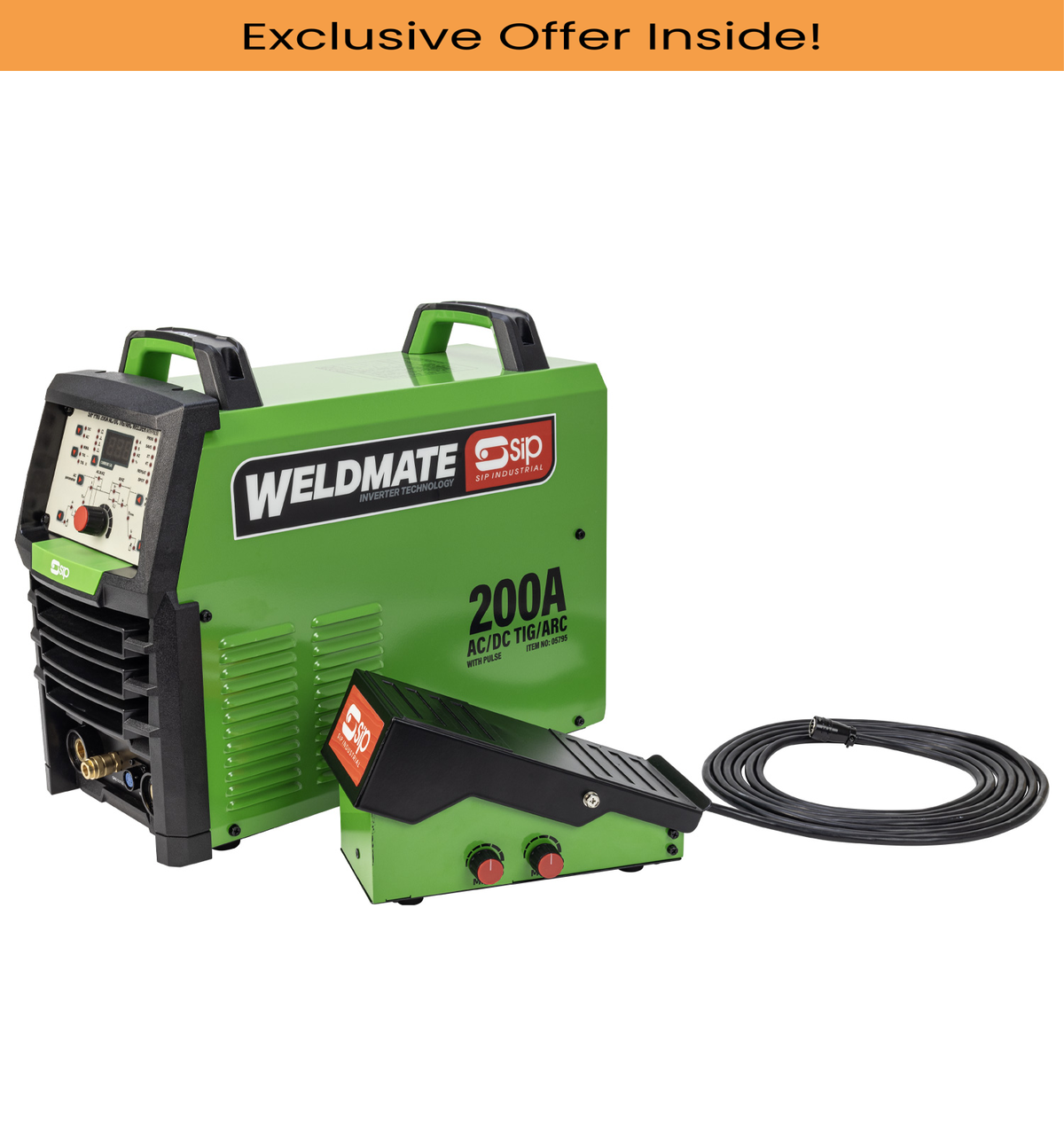 SIP 05795 PEDAL PRO AC/DC TIG/ARC Welder with Foot Pedal, Input Supply - 230V, Single Phase, Output Current - 200A / 160A