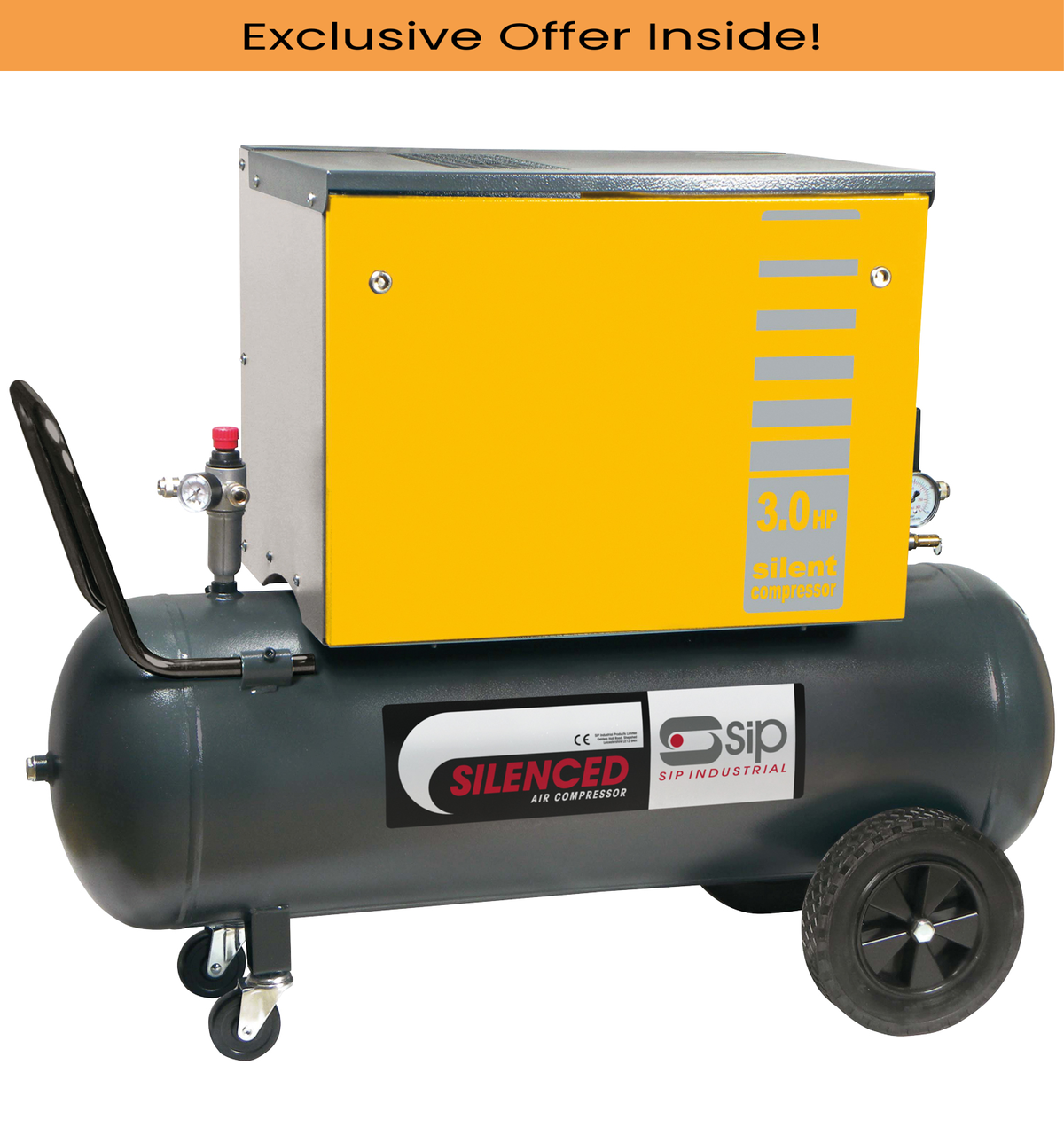 SIP 06219 B3800/3M/100 Silenced Piston Compressor, Tank Capacity - 100 Litre, Max. Air Pressure - 10 Bar
