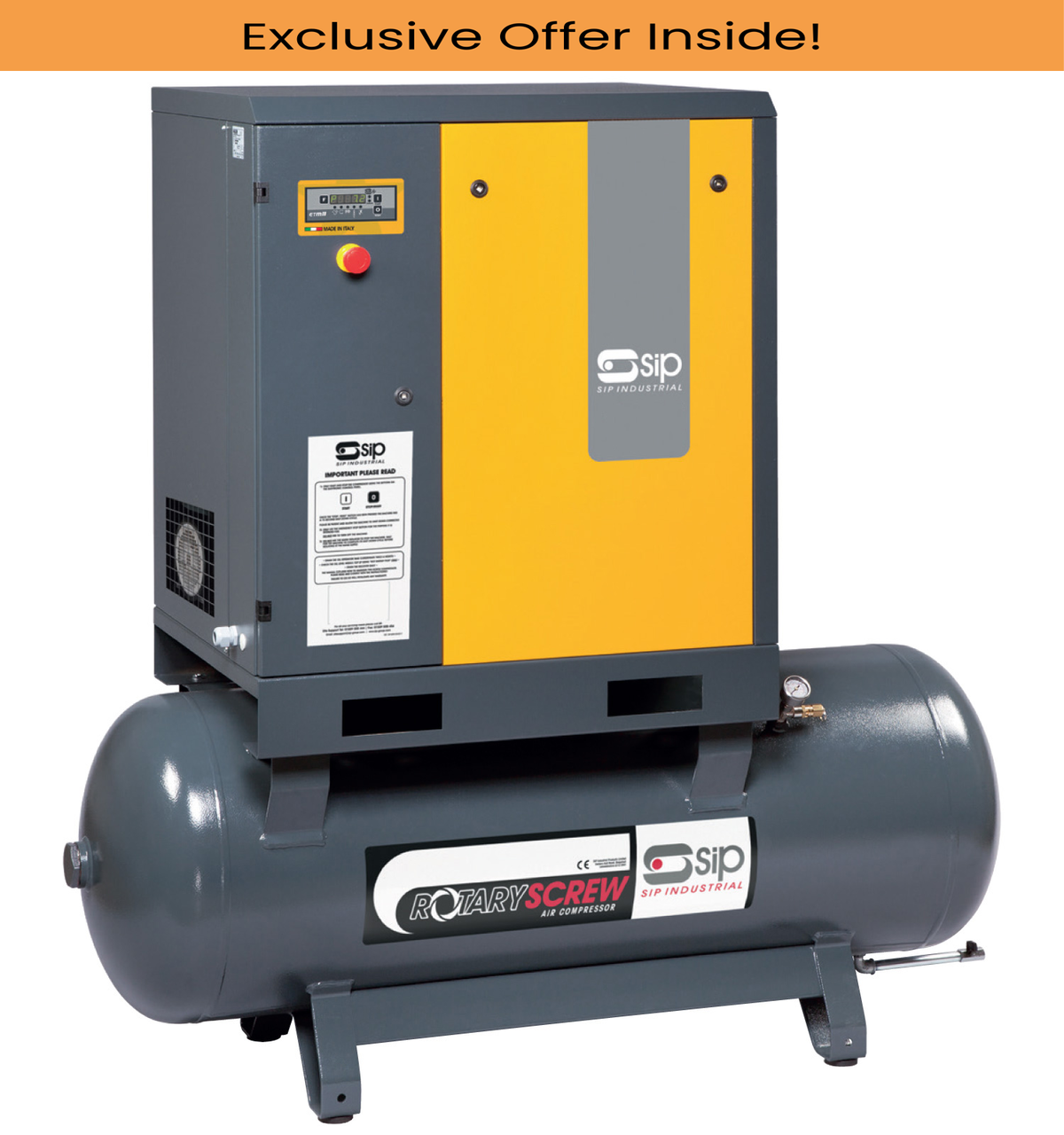 SIP 06384A SIRIO -595032 Screw Compressor, Tank Capacity - 270 Litre, Max. Air Pressure - 8 Bar