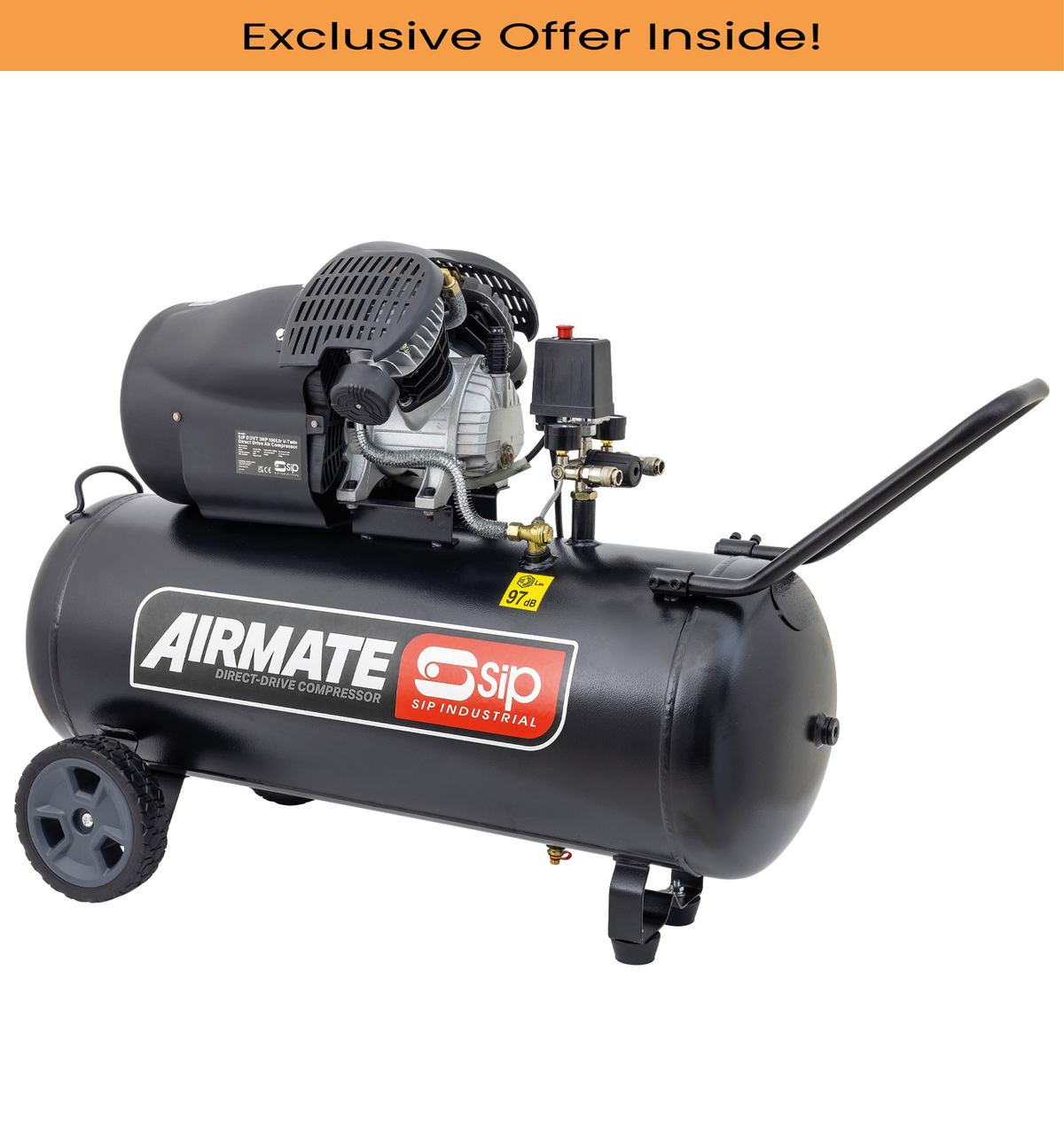 SIP 06455 DDVT 3hp 100ltr V-Twin Direct Drive Compressor
