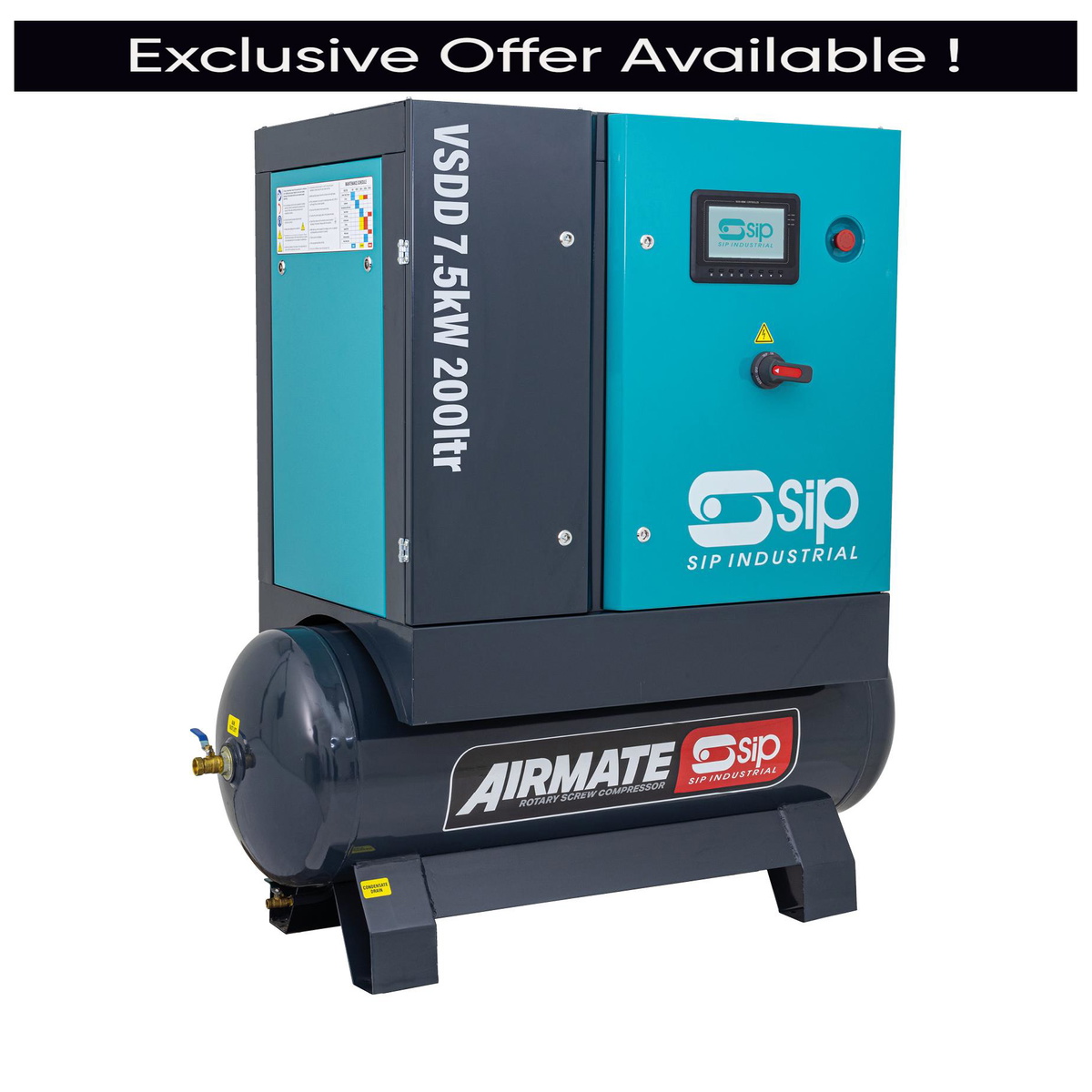 SIP 08259 VSDD Rotary Screw Compressor, Tank Capacity - 200 Litre, Max. Air Pressure - 8 Bar