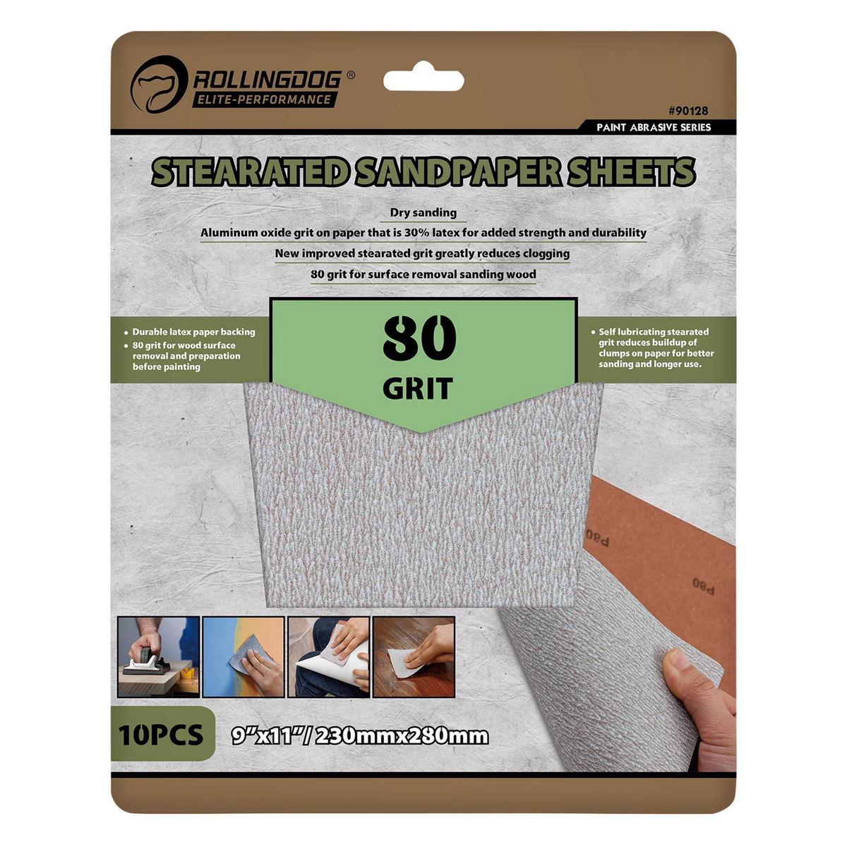 Draper 09653 ROLLINGDOG Stearated Sanding Sheets 230x280mm 80 Grit 10pk
