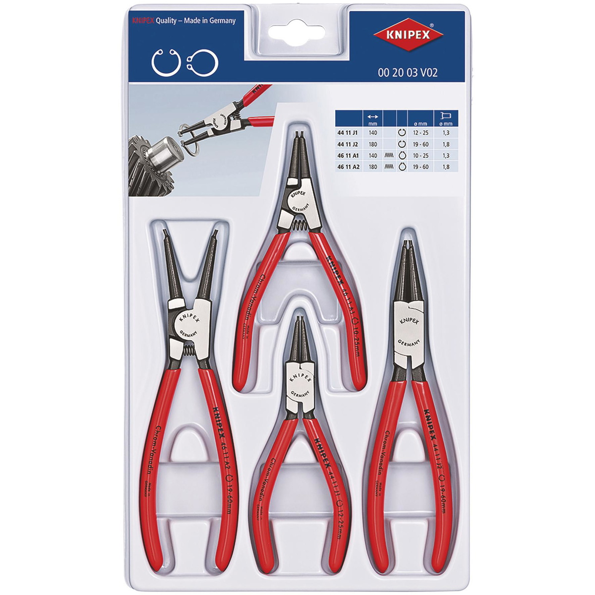 Draper 09894 KNIPEX 00 20 03 V02 Circlip Pliers Set 4 Parts