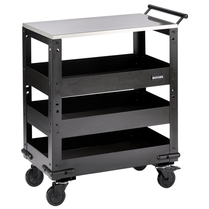 Draper 11585 BUNKER 3 Tier Trolley with Pull Handle and Stainless Steel Worktop, 714mm