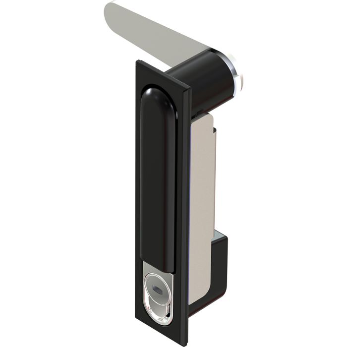 1222 Black Powder Coated Push Button Swing Handle, Key 1117 (Dimple Key)