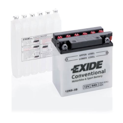 EXIDE - 12N9-3B - Motorcycle Battery -12V 9Ah