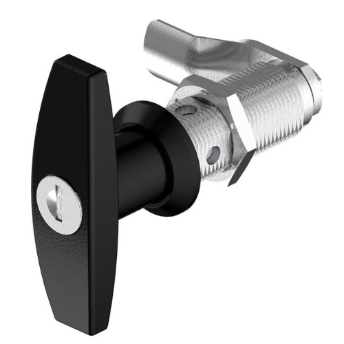 T Handle Lock, Black Textured Powder Coated Finish, Die Cast Zinc Alloy, IP65 Rated, Barrel Height 30mm, Metrol - 1301-30110-20