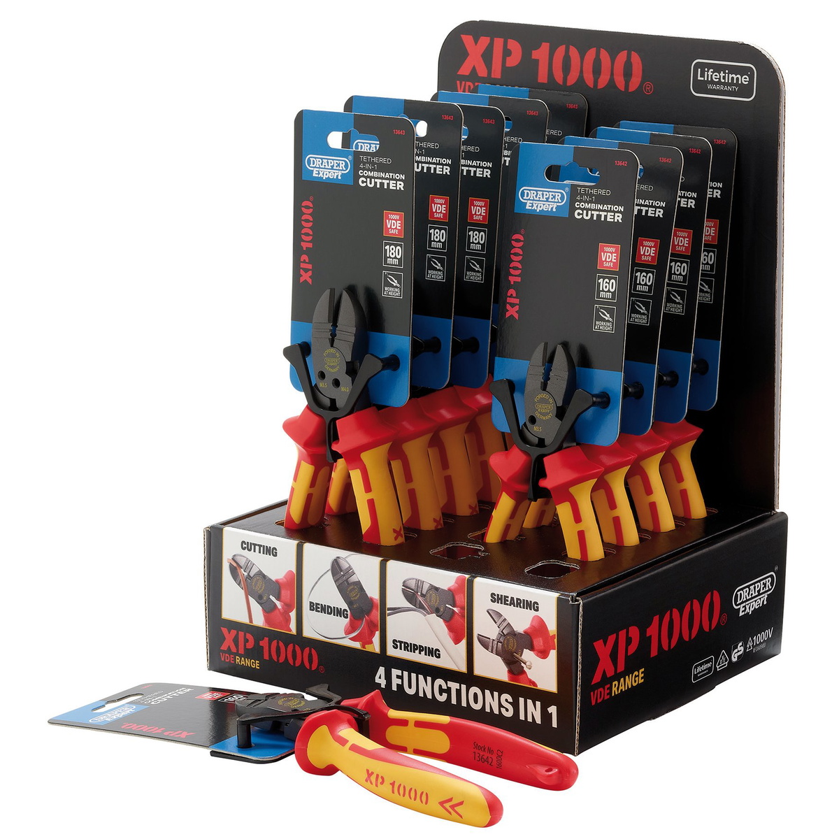 Draper 13608 XP1000® 4-in-1 Tethered Combination Cutters Display 10 Piece
