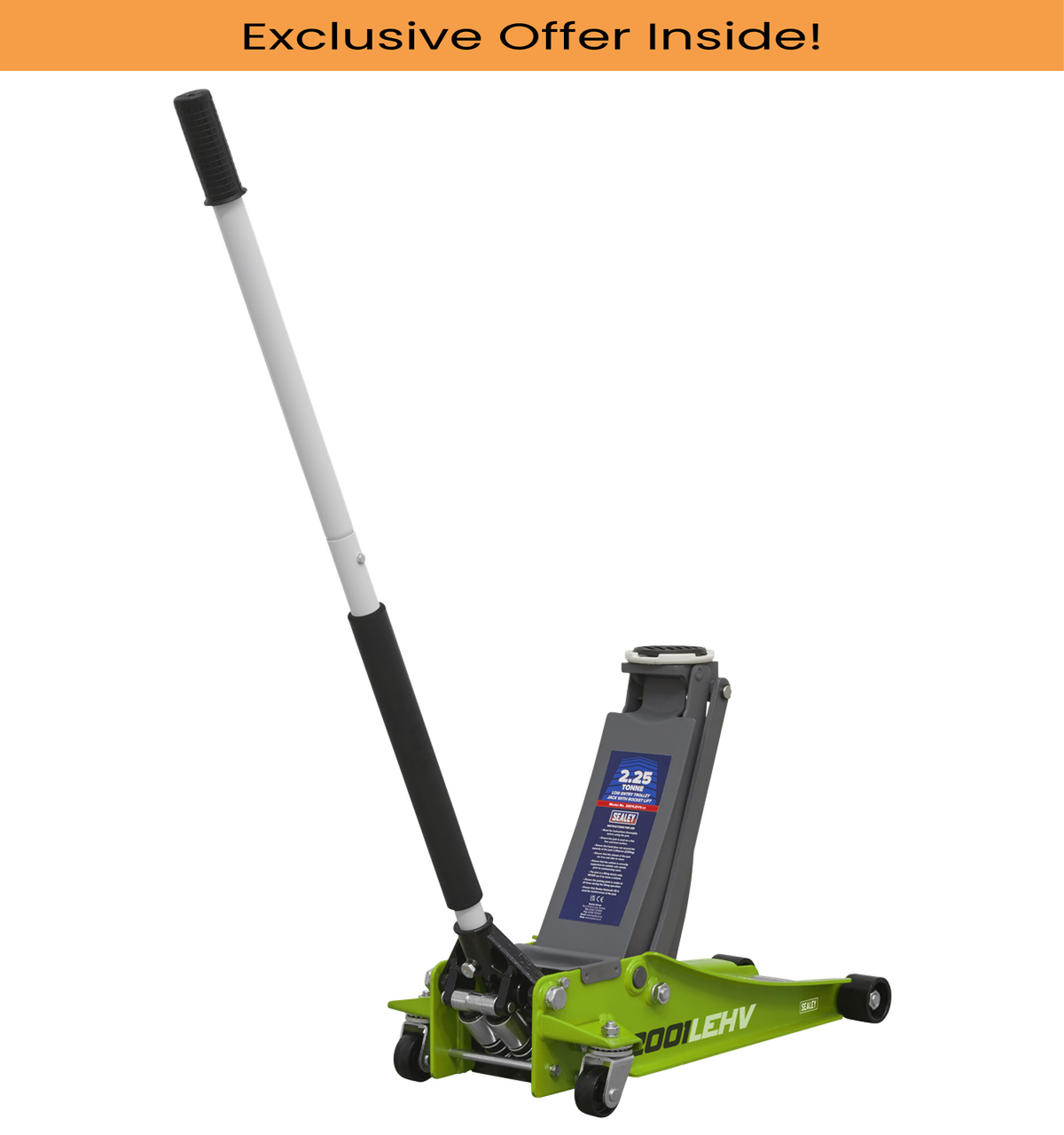 Sealey Trolley Jack 2.25tonne Low Entry Rocket Lift Hi-Vis Green 2001LEHV