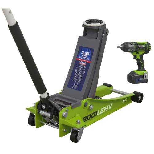 Sealey 2001LEHVCOMBO Trolley Jack & Cordless Impact Wrench Combo - Green