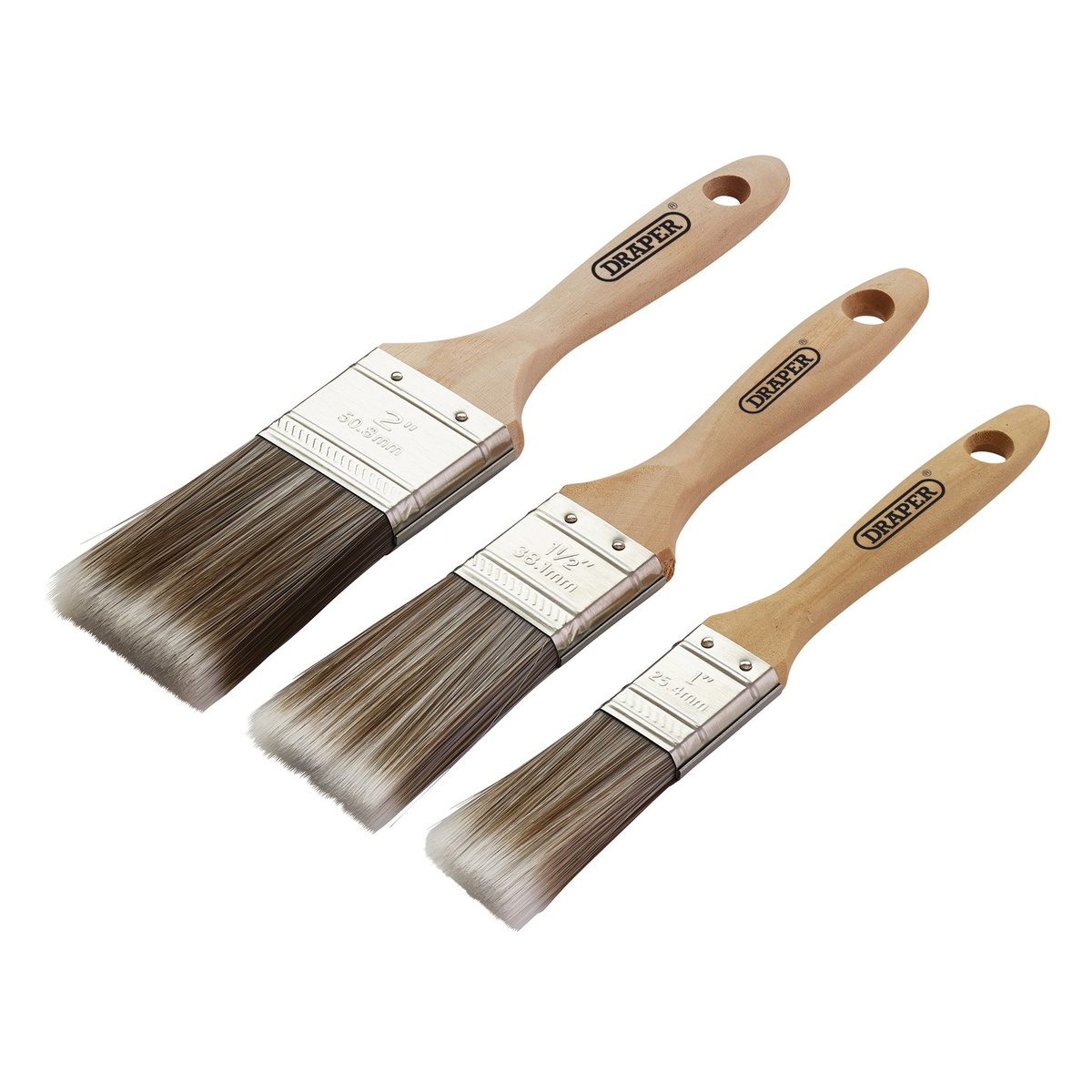 Draper 20439 Wood Handle Paint Brush Set 3 Piece