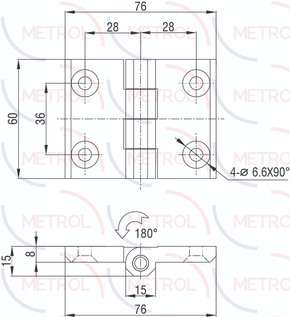 2101-6764-30 Screw On Hinge 60x76mm 6.6mm Holes Bright