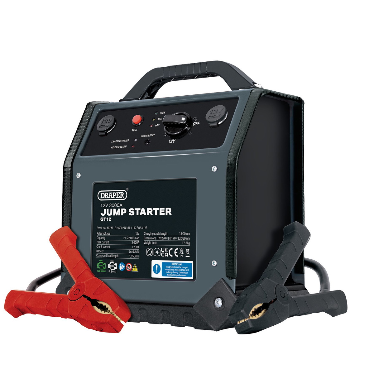 Draper 23779 12V Jump Starter 3000A Peak Current