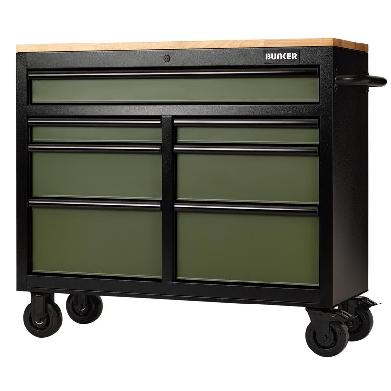 Draper 27209 BUNKER 7 Drawer Workbench Roller Tool Cabinet, 41", Green