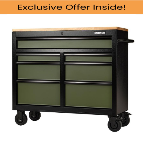 Draper 27209 BUNKER 7 Drawer Workbench Roller Tool Cabinet, 41", Green