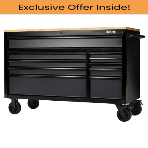 Draper 27220 BUNKER 10 Drawer Workbench Roller Tool Cabinet, 56", Grey
