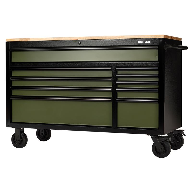 Draper 27221 BUNKER 10 Drawer Workbench Roller Tool Cabinet, 56", Green