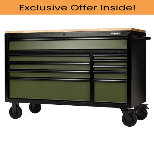 Draper 27221 BUNKER 10 Drawer Workbench Roller Tool Cabinet, 56", Green