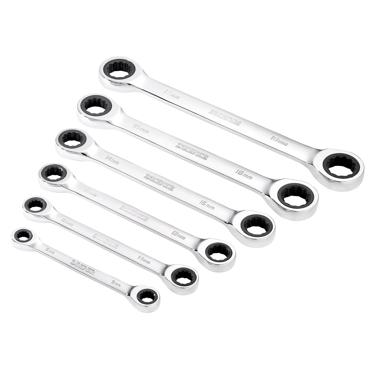 Draper 27741 HI-TORQ® Metric Double Ratchet Ring Spanner Set 8-19mm 6pc