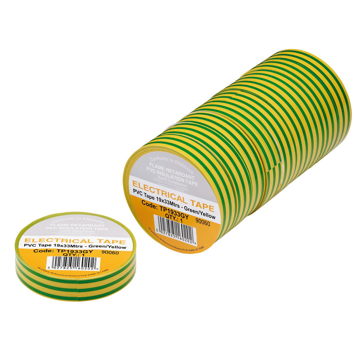 Draper 29504 Green/Yellow PVC Electrical Insulation Tape 19mm x 33m 10pk