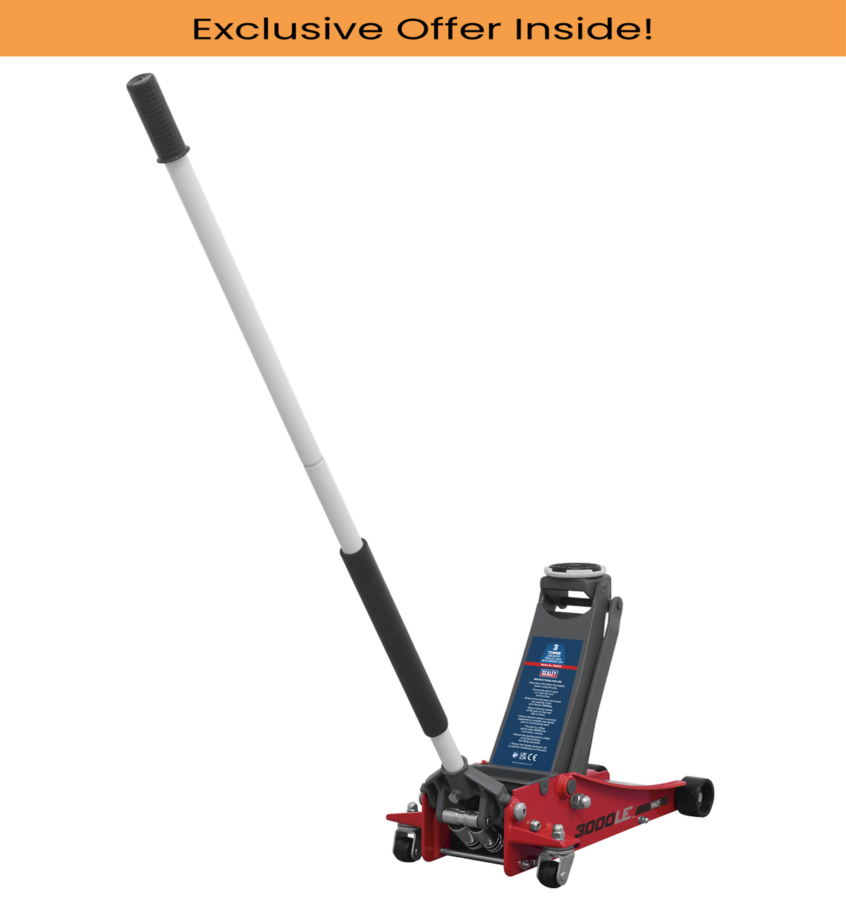 Sealey 3000LE Trolley Jack 3tonne Low Entry Rocket Lift Red