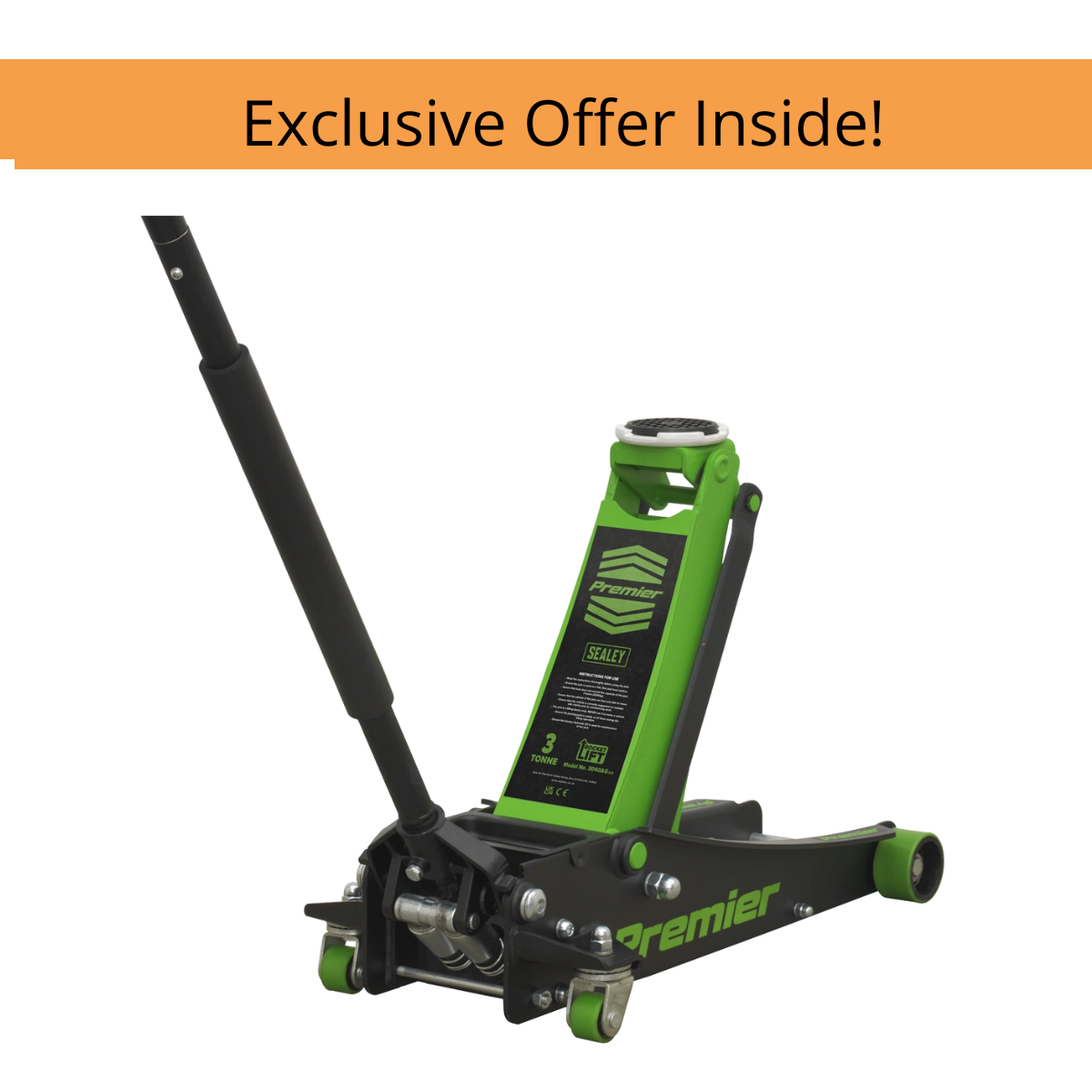 Sealey 3040AG Trolley Jack 3tonne Rocket Lift Green