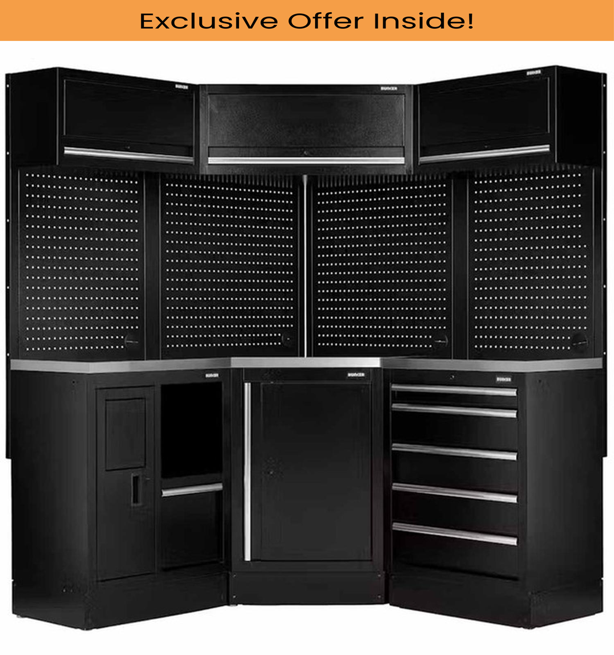 Draper 31641 Bunker 18 Piece Modular Storage Corner Combo For Stainless Steel Workshop, 3454mm