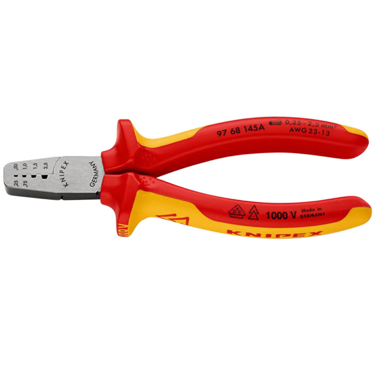 Draper 34651 KNIPEX 97 68 145 A VDE Crimping Pliers 145mm