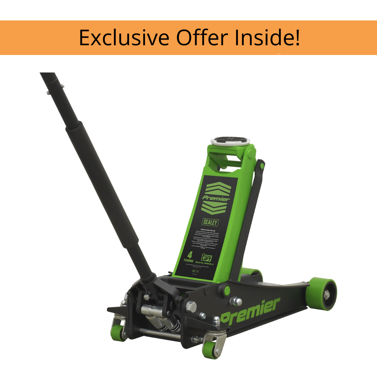 Sealey 4040AG Trolley Jack 4tonne Rocket Lift Green